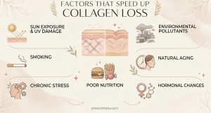 Graphic on environmental factors that speed up collagen loss
