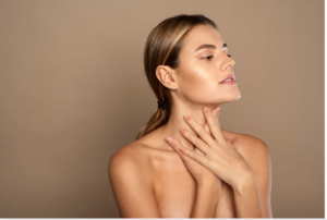 women showing her chest and neck demonstrating treating chest and neck wrinkles